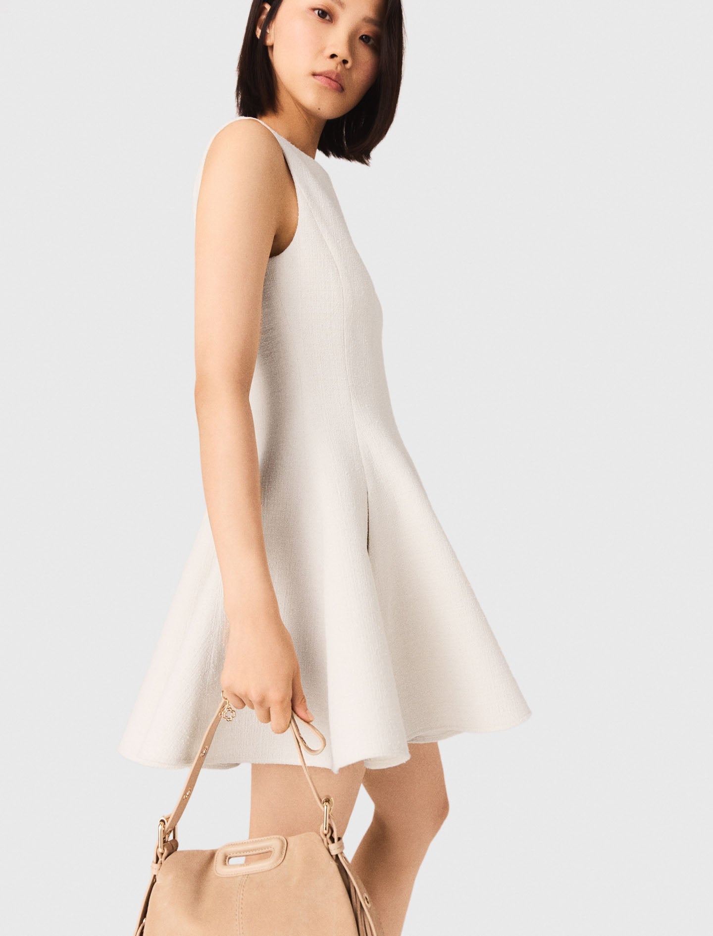 Short Flared Tweed Dress ECRU