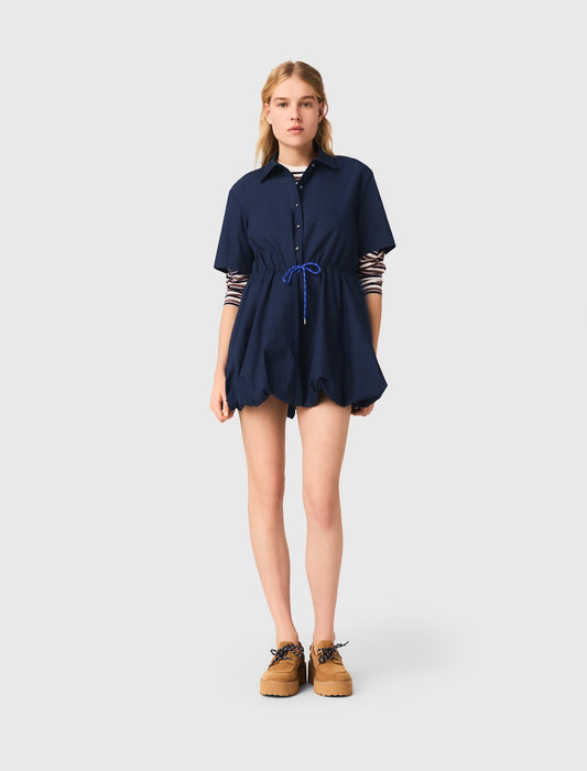 Short-Sleeved Cotton Bubble Dress NAVY
