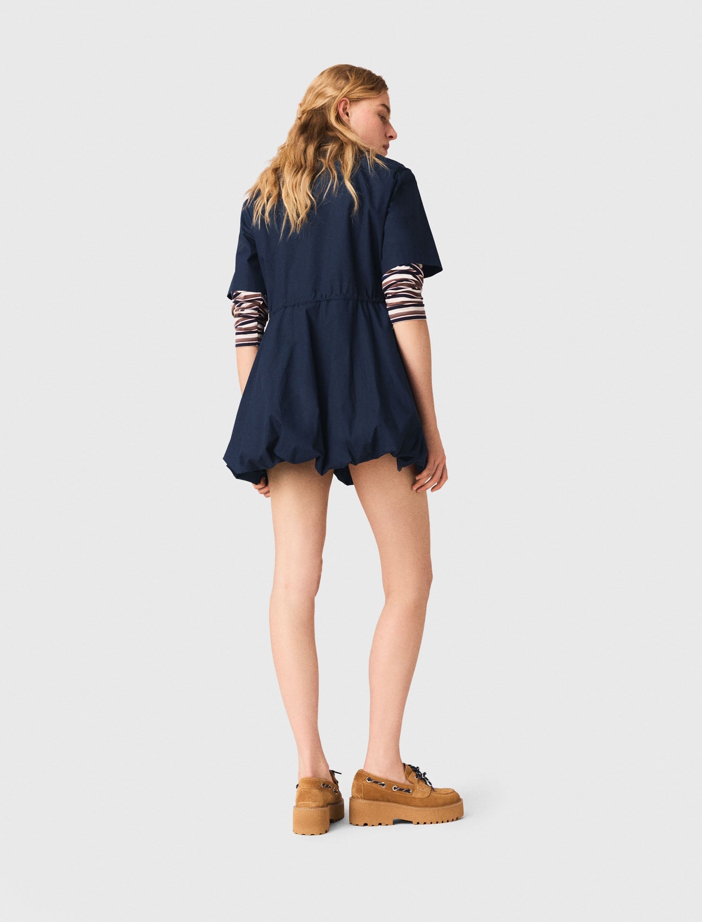 Short-Sleeved Cotton Bubble Dress NAVY