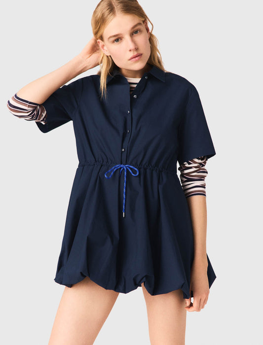 Short-Sleeved Cotton Bubble Dress NAVY