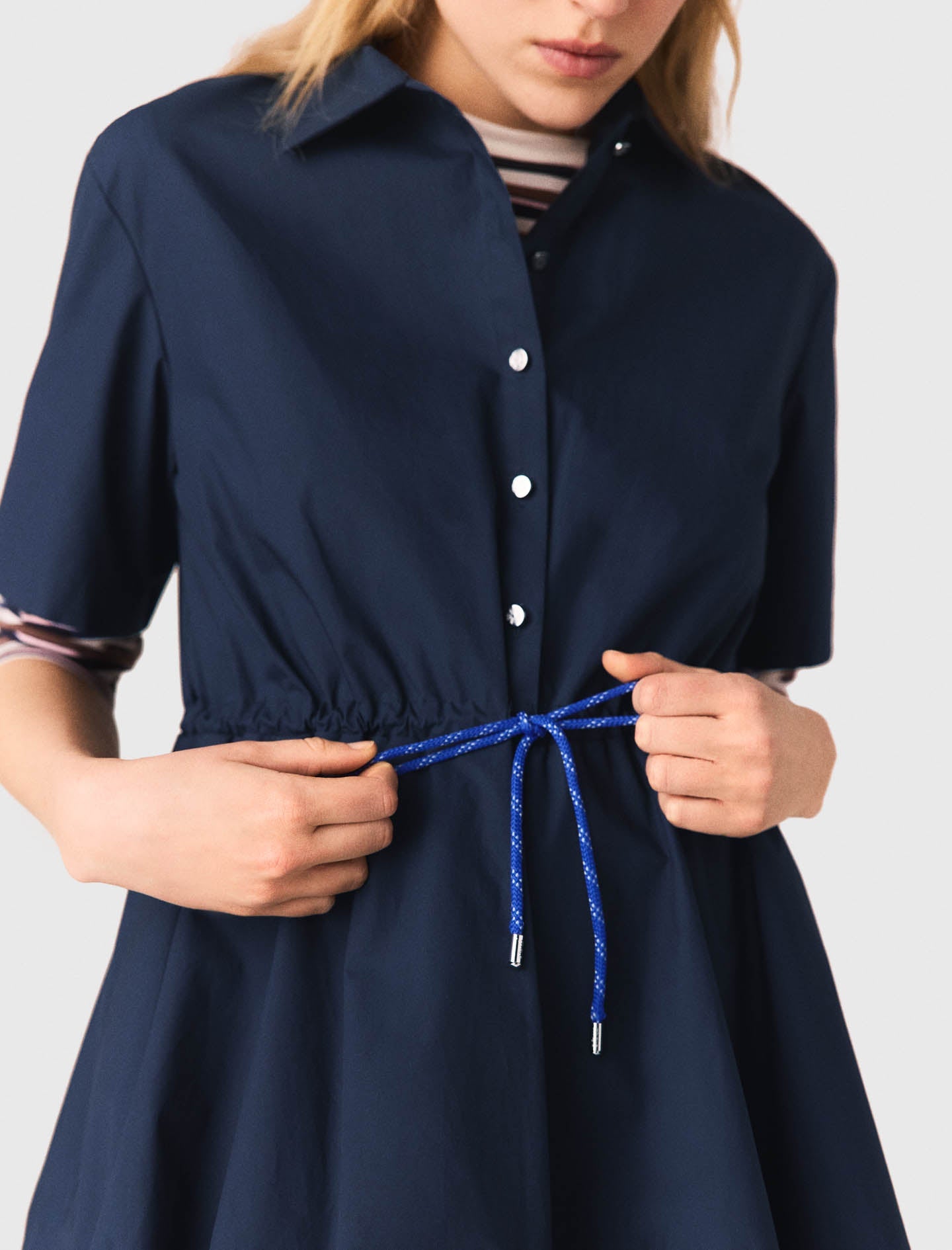 Short-Sleeved Cotton Bubble Dress NAVY