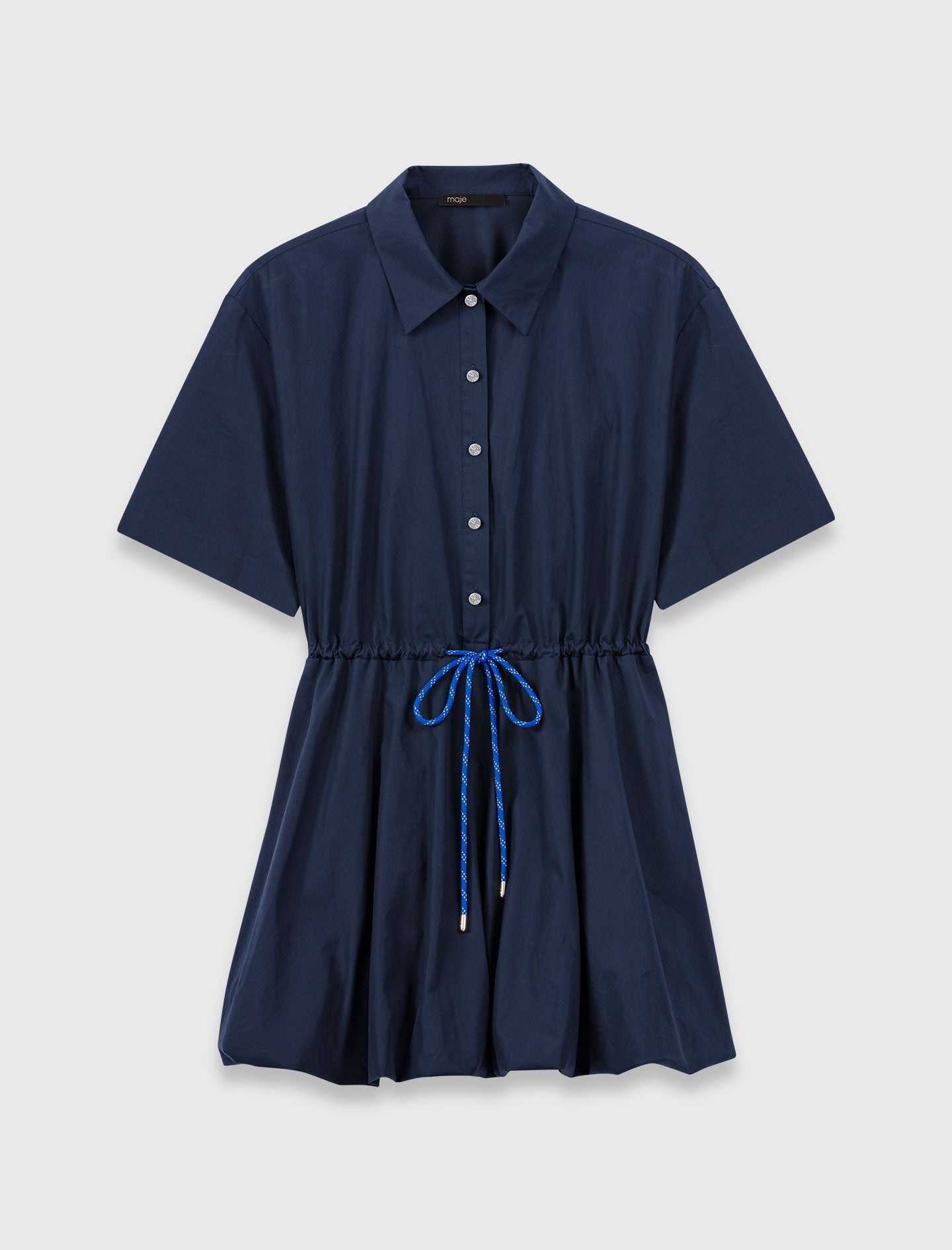 Short-Sleeved Cotton Bubble Dress NAVY