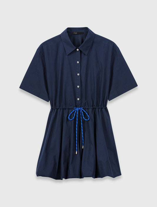 Short-Sleeved Cotton Bubble Dress NAVY