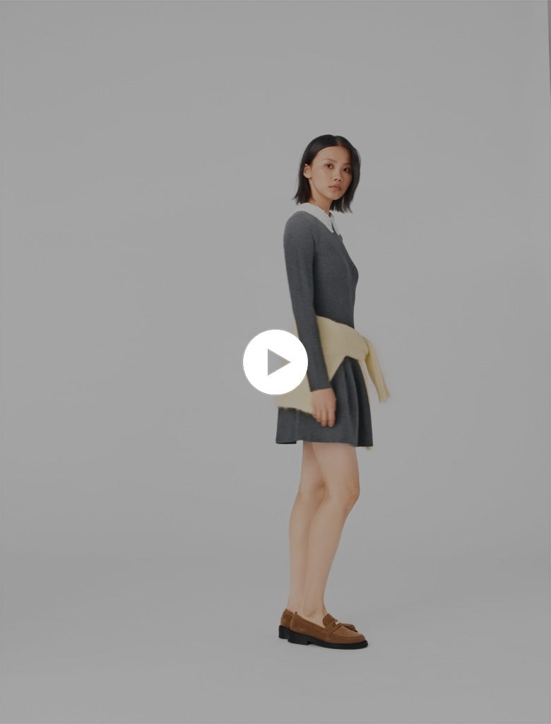 Beaded-collar short knit dress GREY