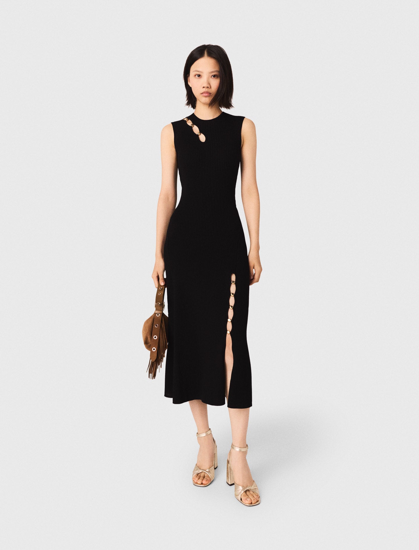 Cutaway Rib Knit Maxi Dress BLACK