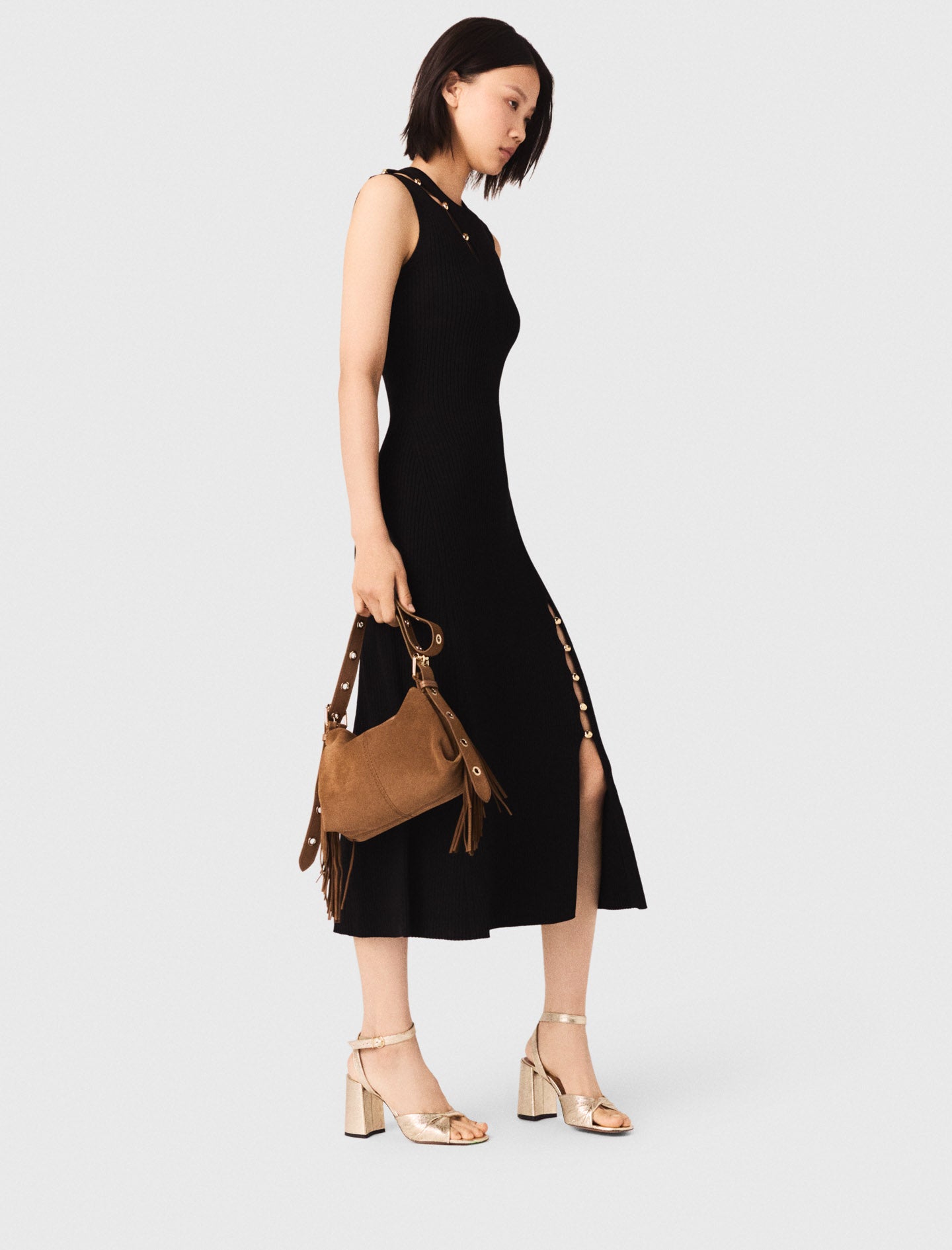 Cutaway Rib Knit Maxi Dress BLACK