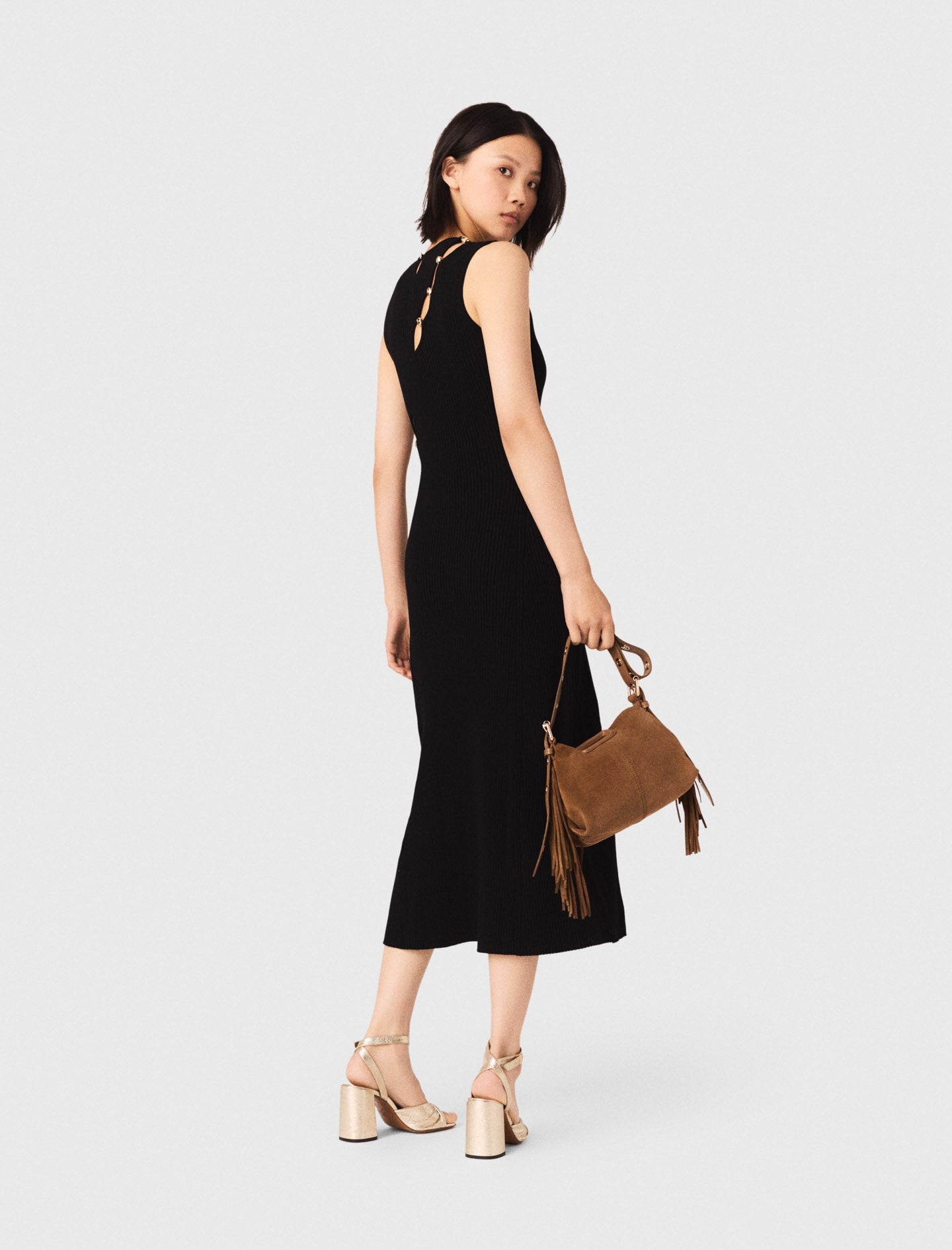 Cutaway Rib Knit Maxi Dress BLACK