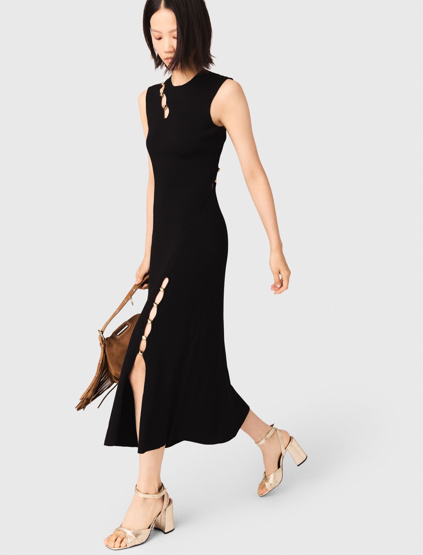 Cutaway Rib Knit Maxi Dress BLACK