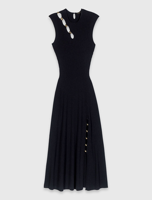 Cutaway Rib Knit Maxi Dress Black