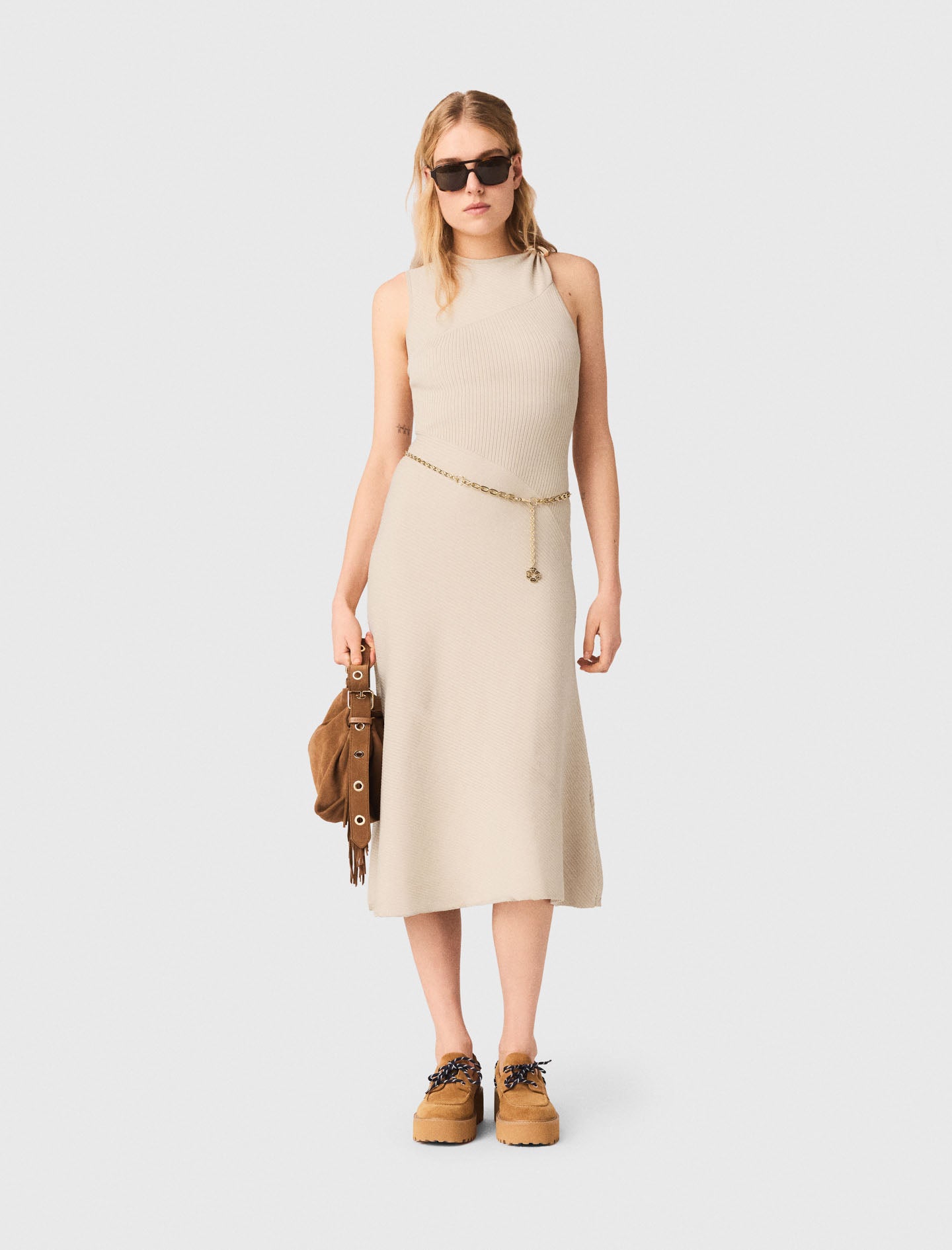 Long Dress With Jewellery Beige