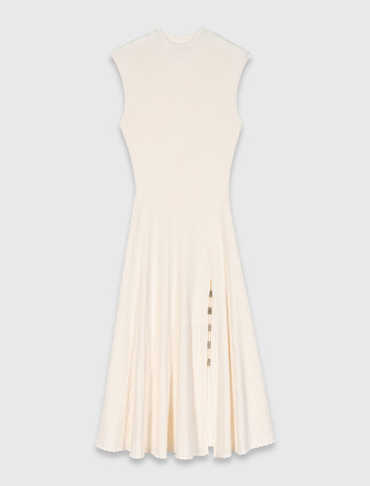 Ribbed Dress With Side Slit Ecru