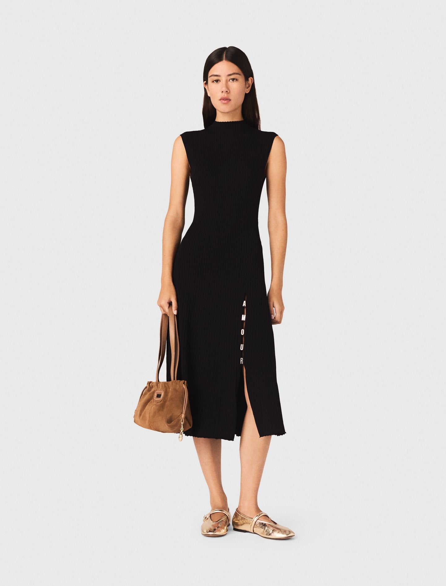 Ribbed Dress With Side Slit Black