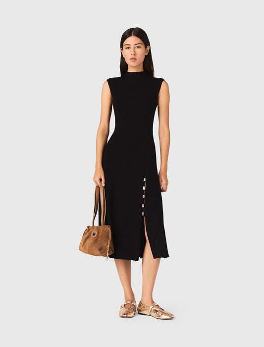 Ribbed Dress With Side Slit Black
