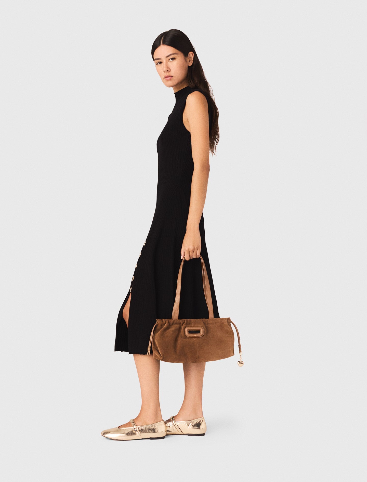 Ribbed Dress With Side Slit Black