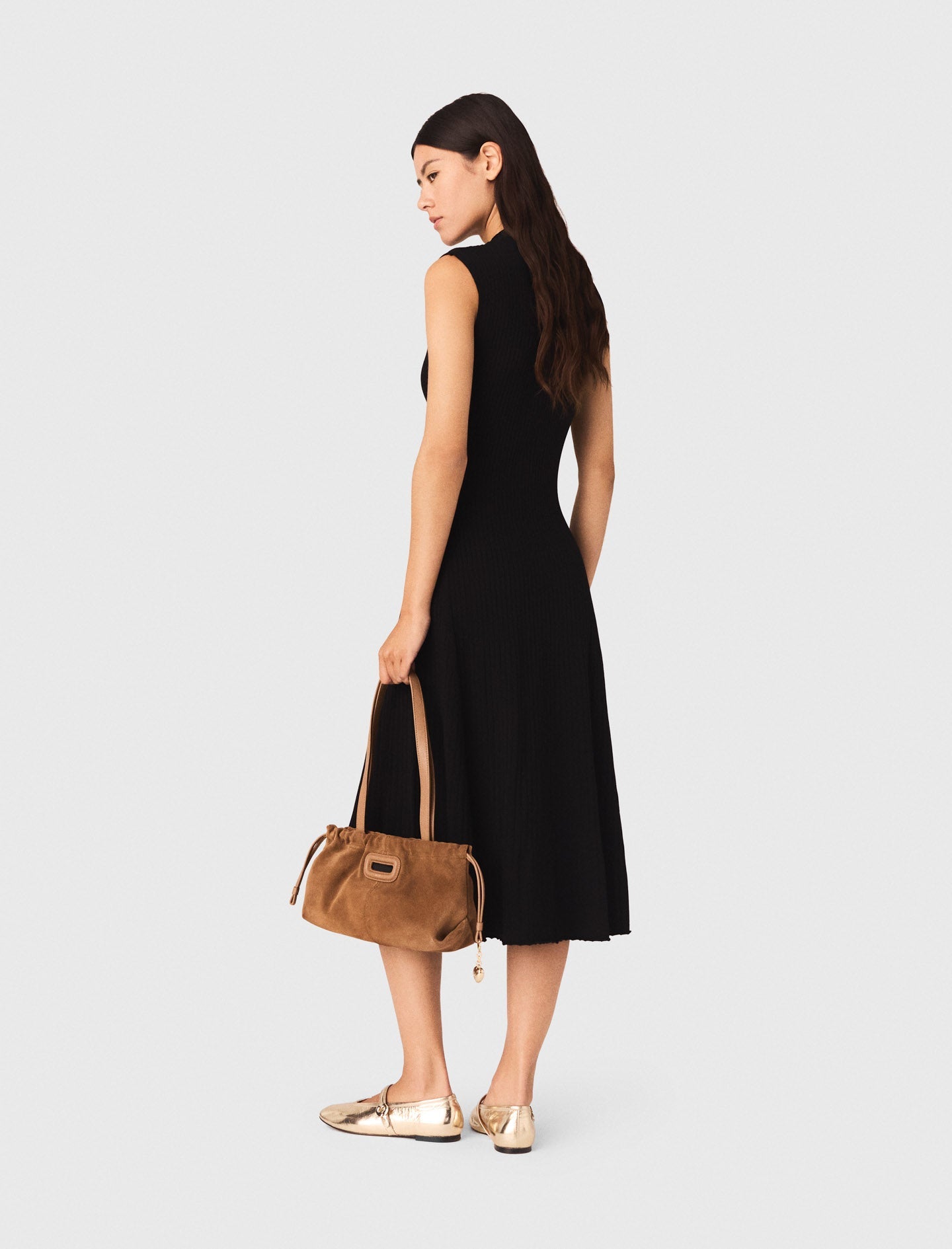 Ribbed Dress With Side Slit Black