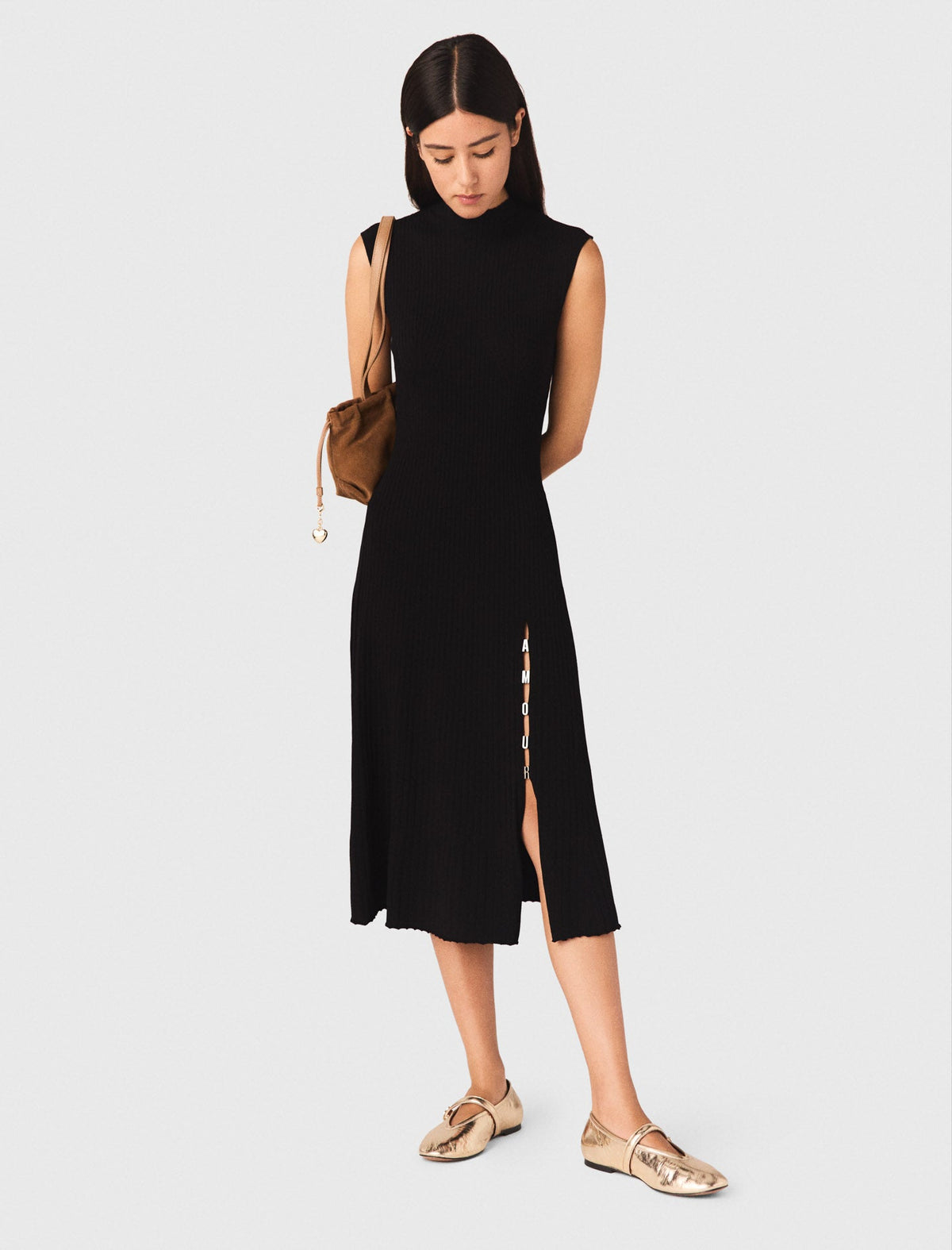 Ribbed Dress With Side Slit Black
