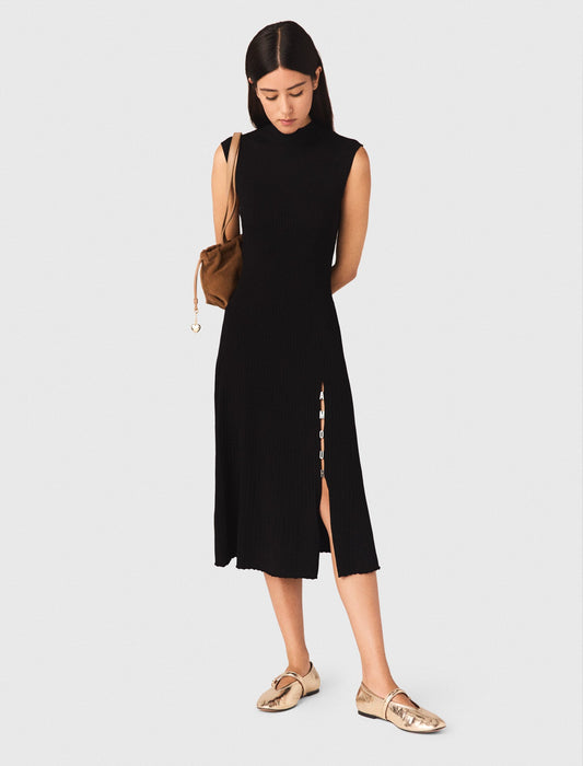 Ribbed Dress With Side Slit Black