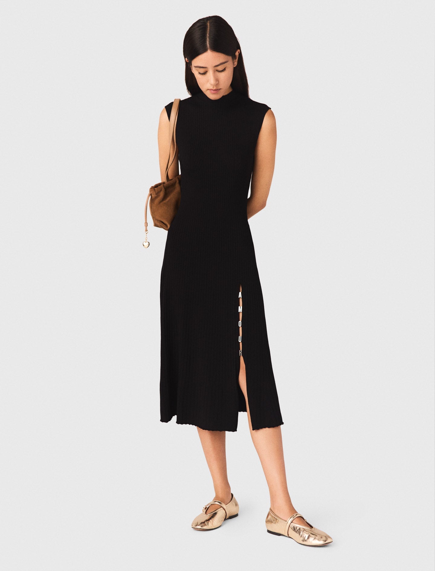 Ribbed Dress With Side Slit Black