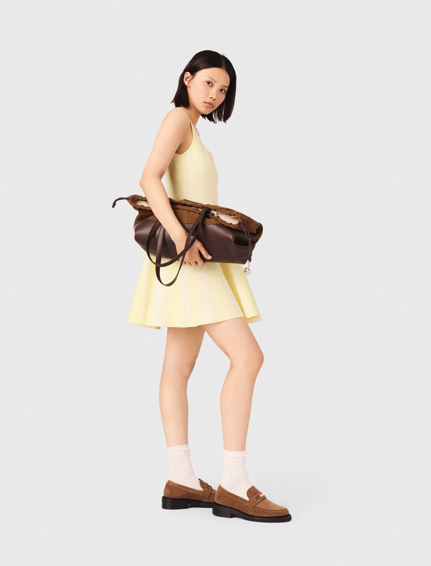 Jacquard Knit Short Dress PALE YELLOW