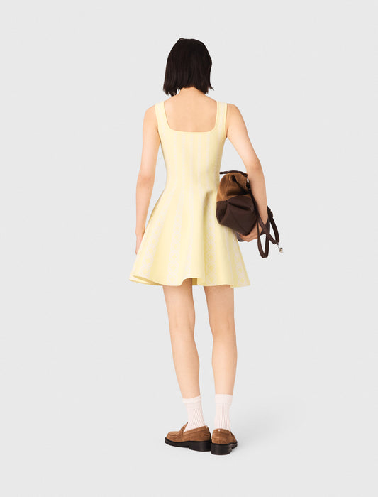 Jacquard Knit Short Dress Pale Yellow