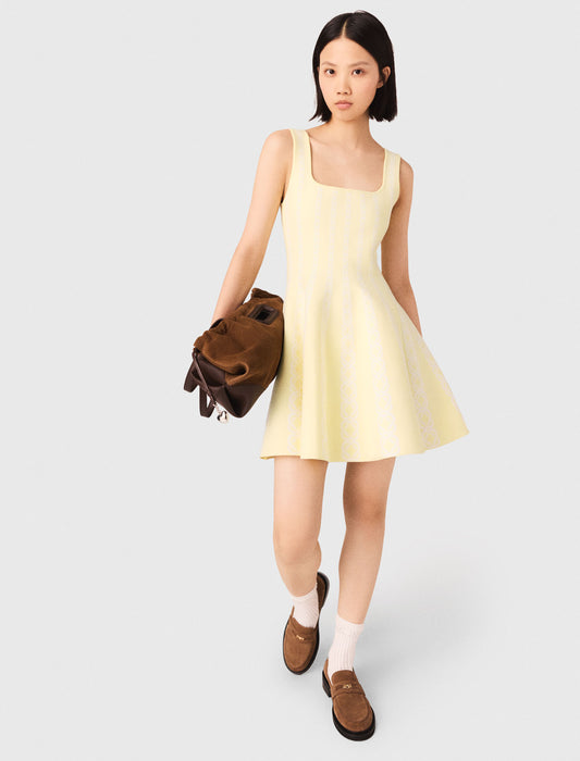 Jacquard Knit Short Dress Pale Yellow