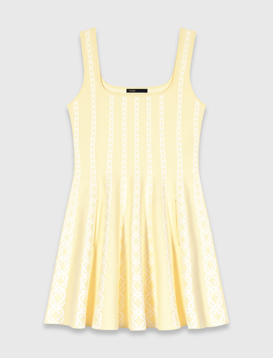 Jacquard Knit Short Dress Pale Yellow
