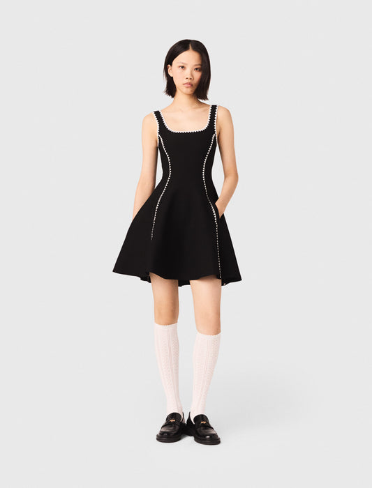 Short Dress With Topstitch Details Black