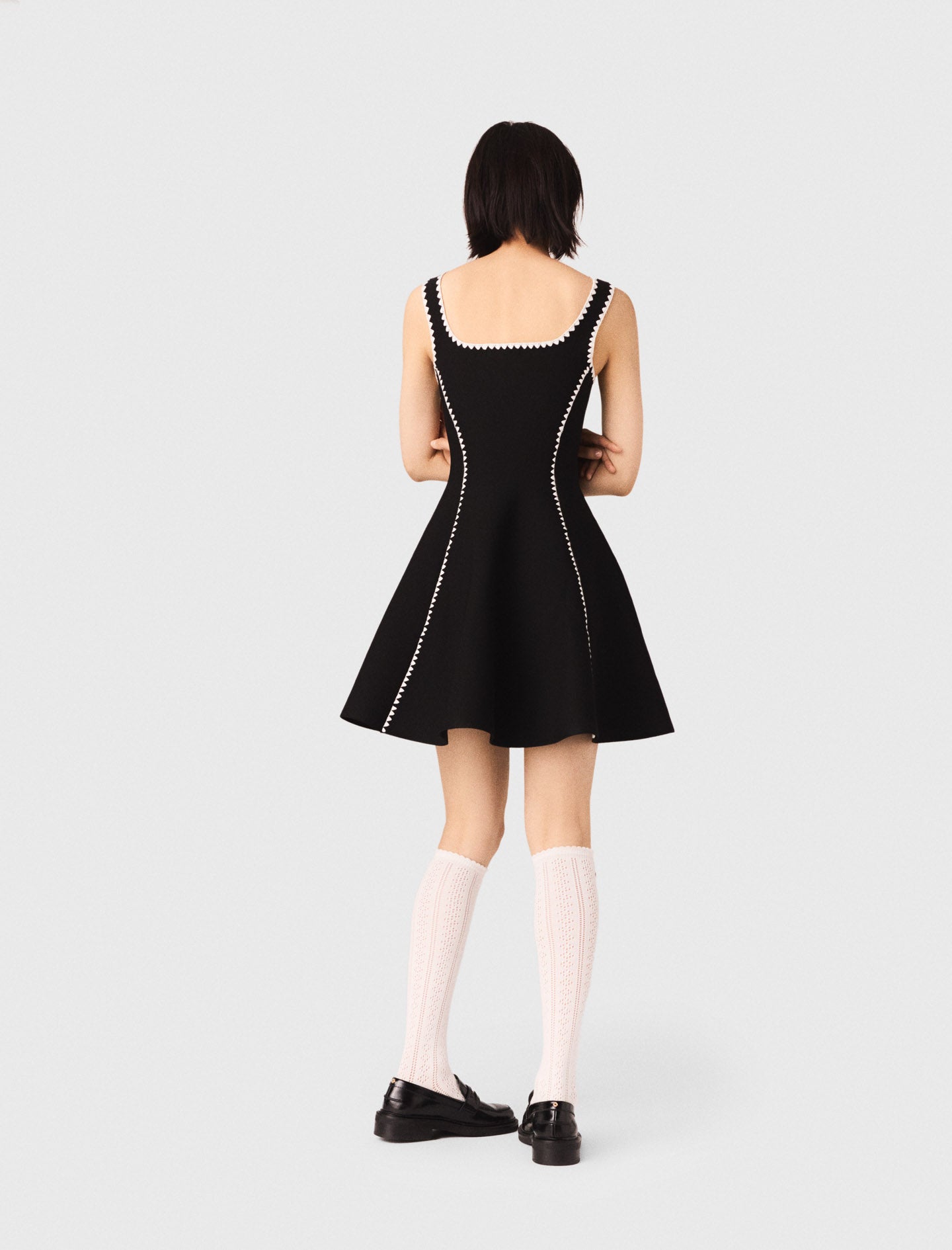Short Dress With Topstitch Details BLACK