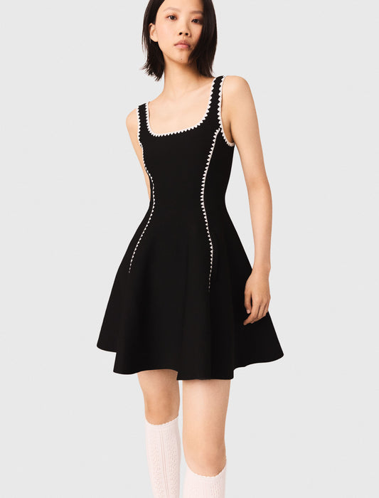 Short Dress With Topstitch Details Black