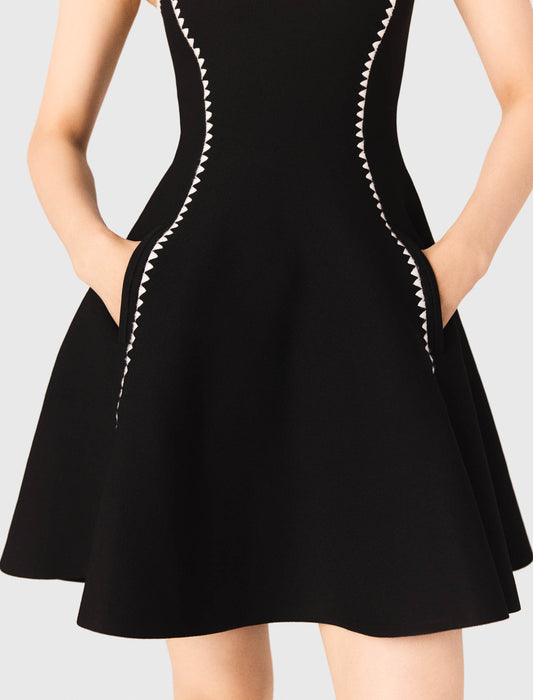 Short Dress With Topstitch Details Black