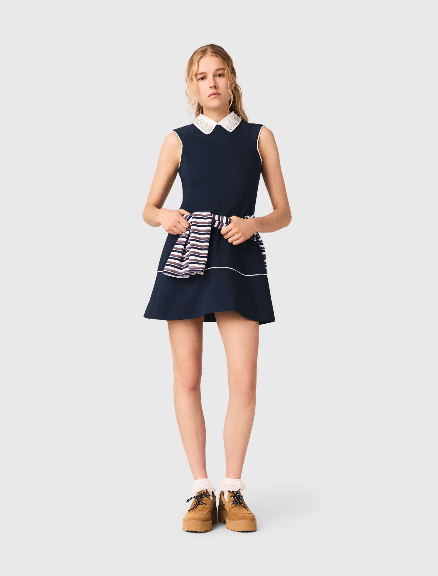 Flared Dress With Contrast Trim Navy