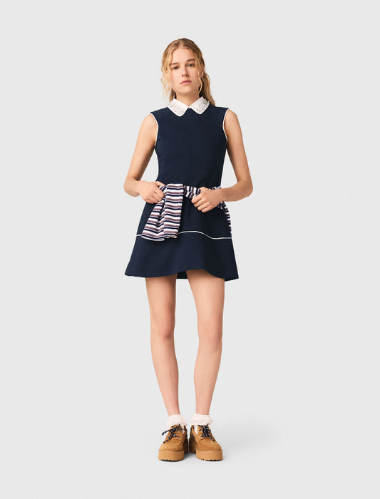 Flared Dress With Contrast Trim Navy