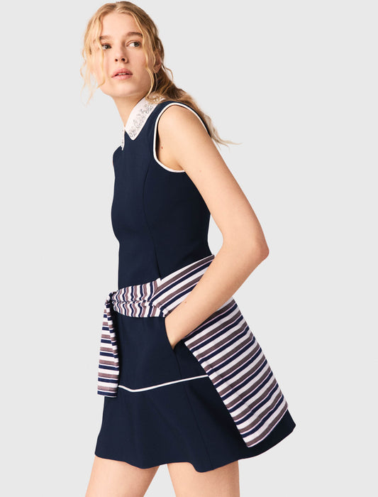 Flared Dress With Contrast Trim Navy