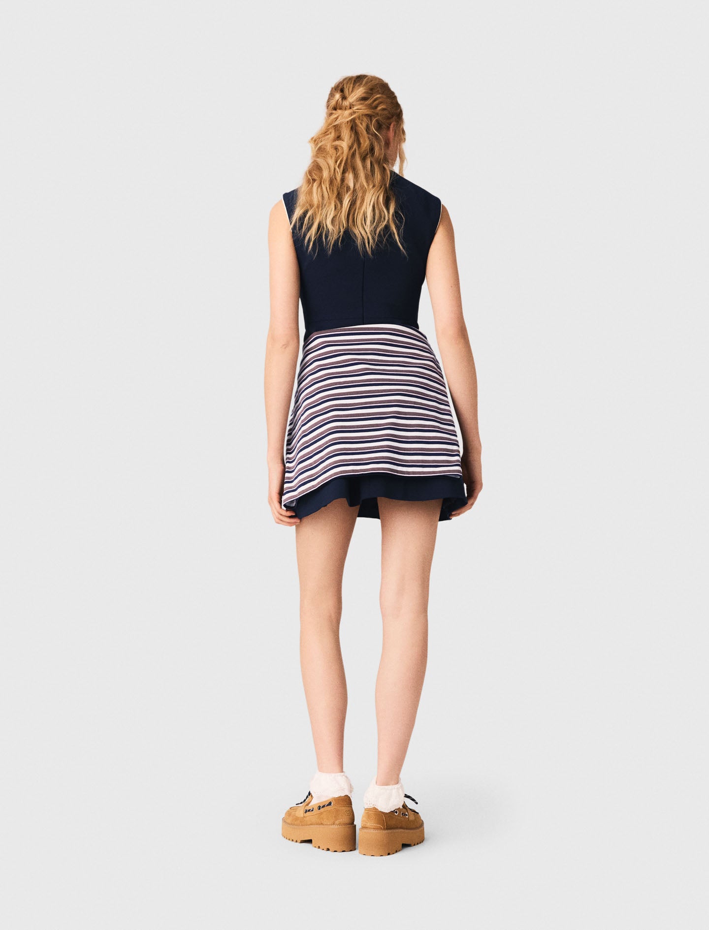 Flared Dress With Contrast Trim Navy