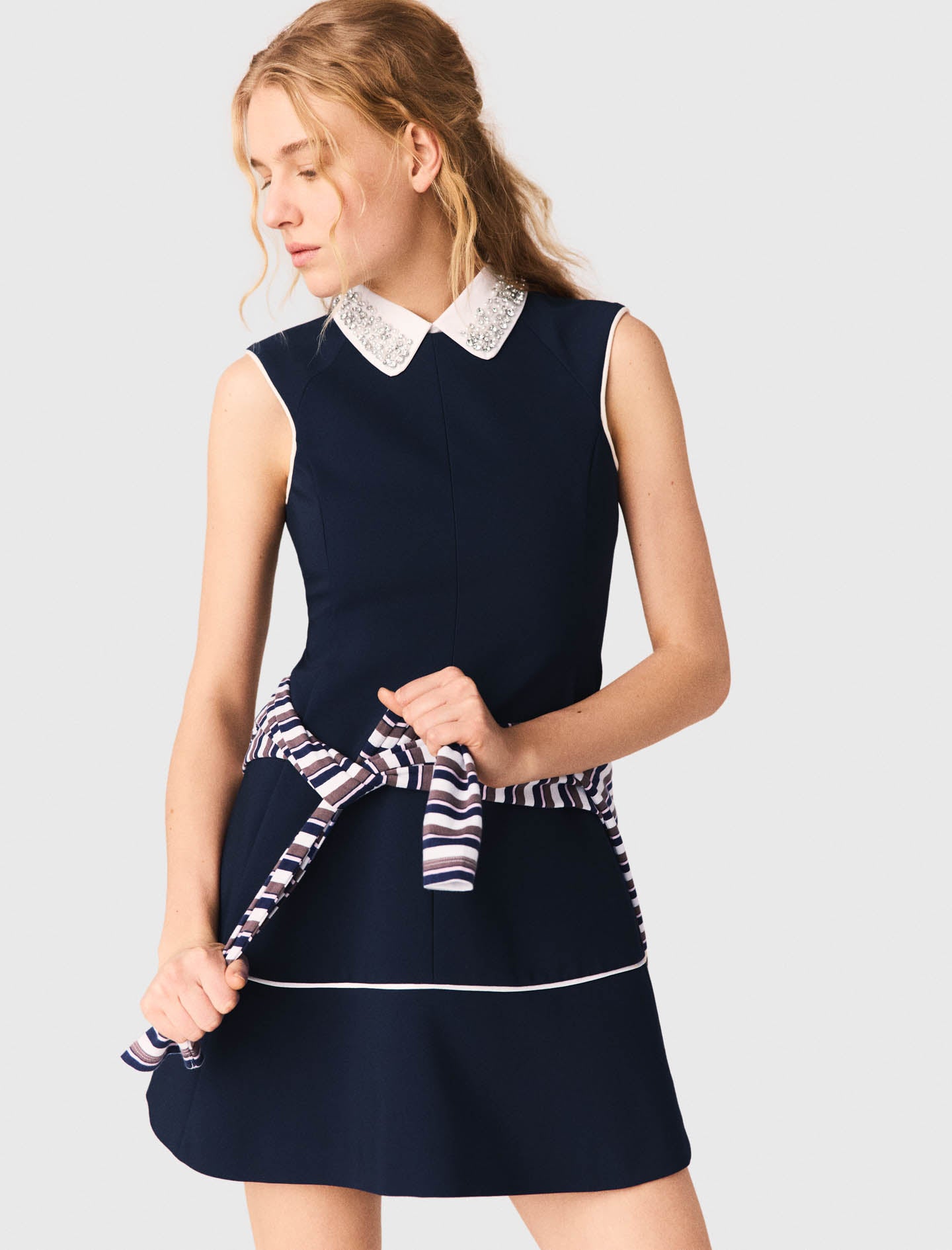 Flared Dress With Contrast Trim Navy