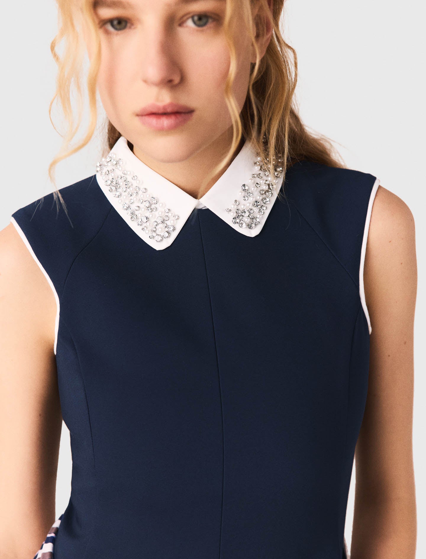 Flared Dress With Contrast Trim Navy