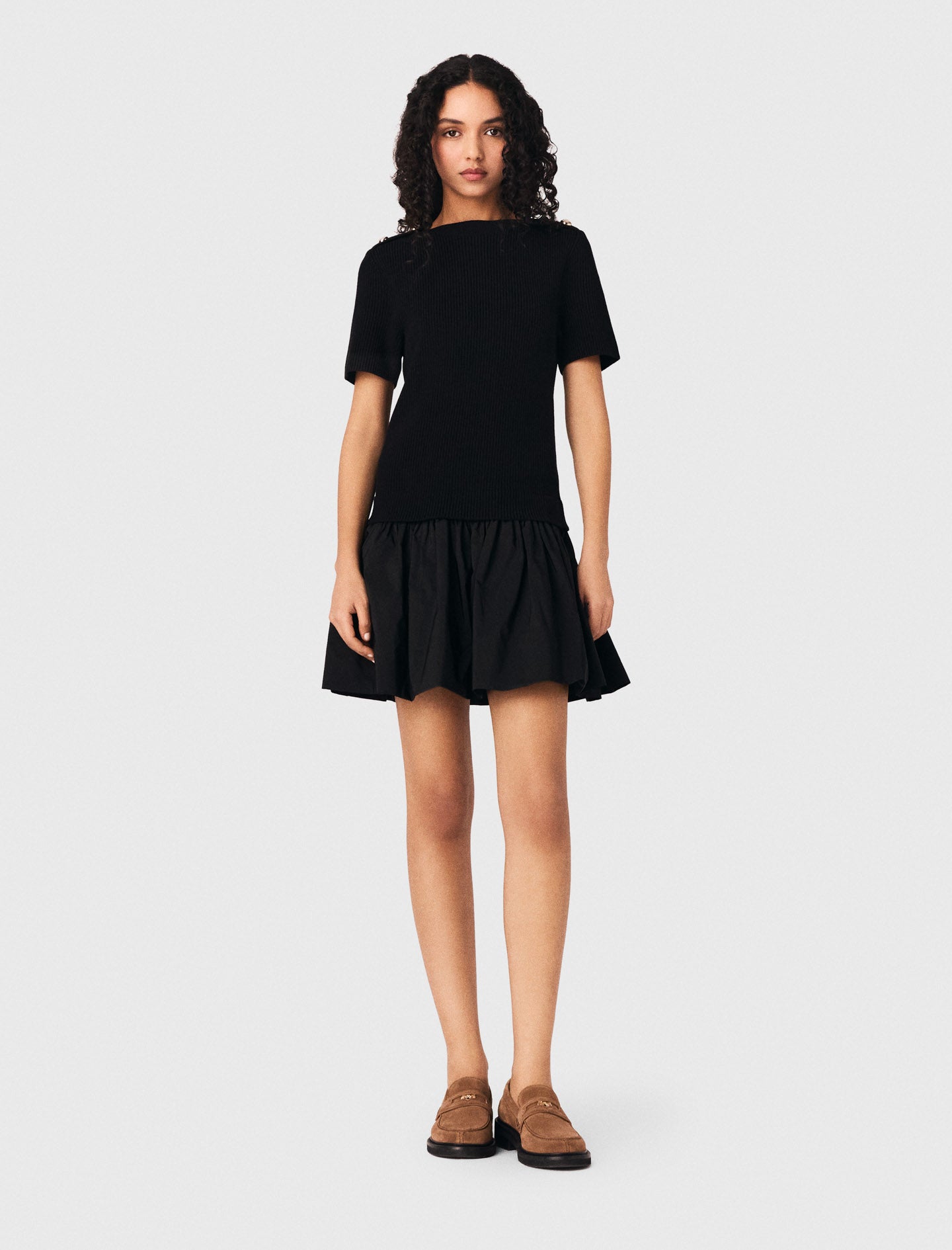 Short Knit And Taffeta Dress BLACK