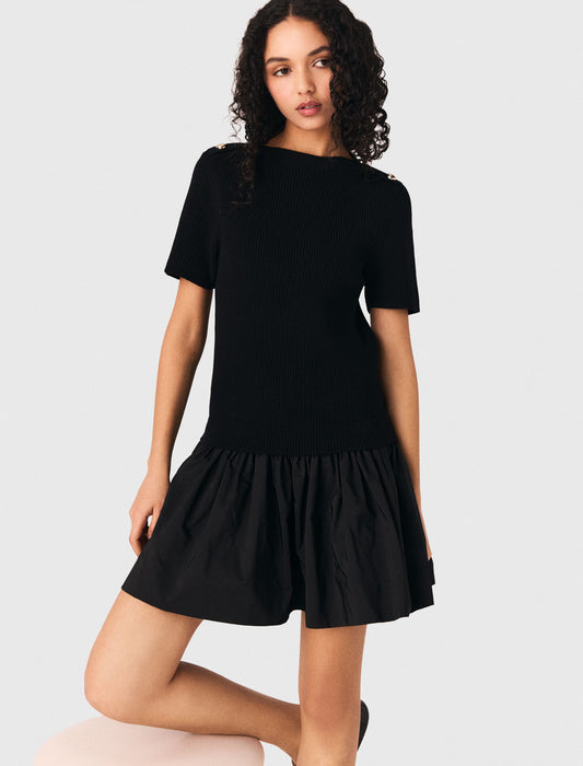 Short Knit And Taffeta Dress BLACK