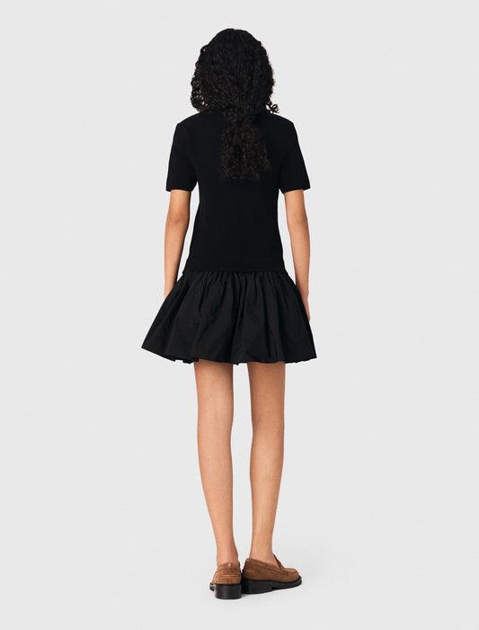 Short Knit And Taffeta Dress BLACK