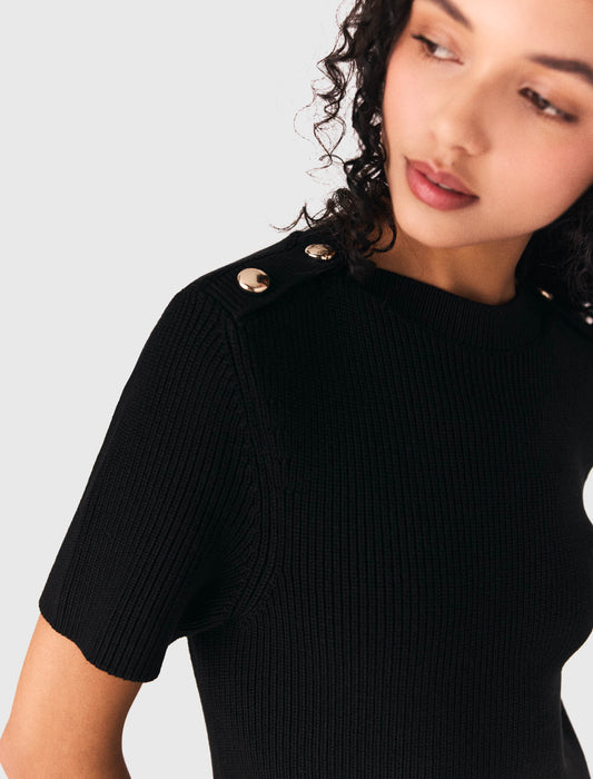 Short Knit And Taffeta Dress BLACK
