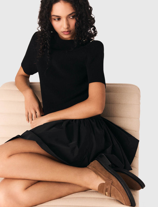 Short Knit And Taffeta Dress BLACK