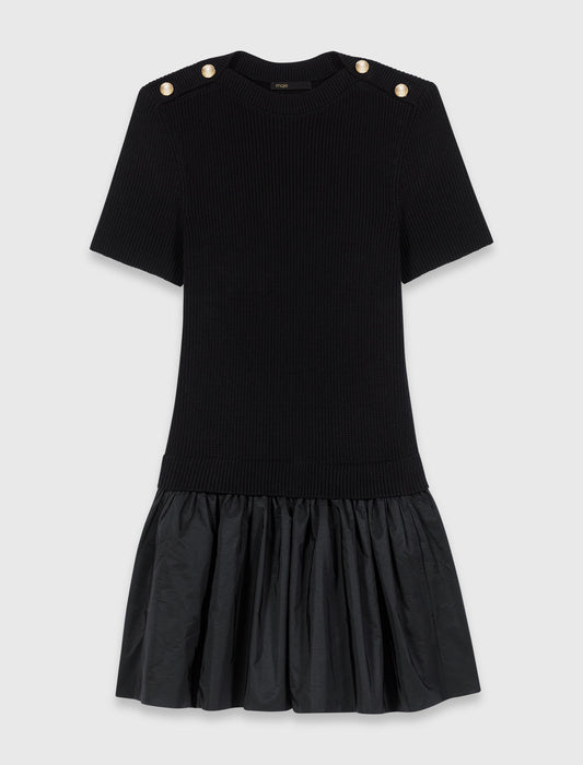 Short Knit And Taffeta Dress BLACK