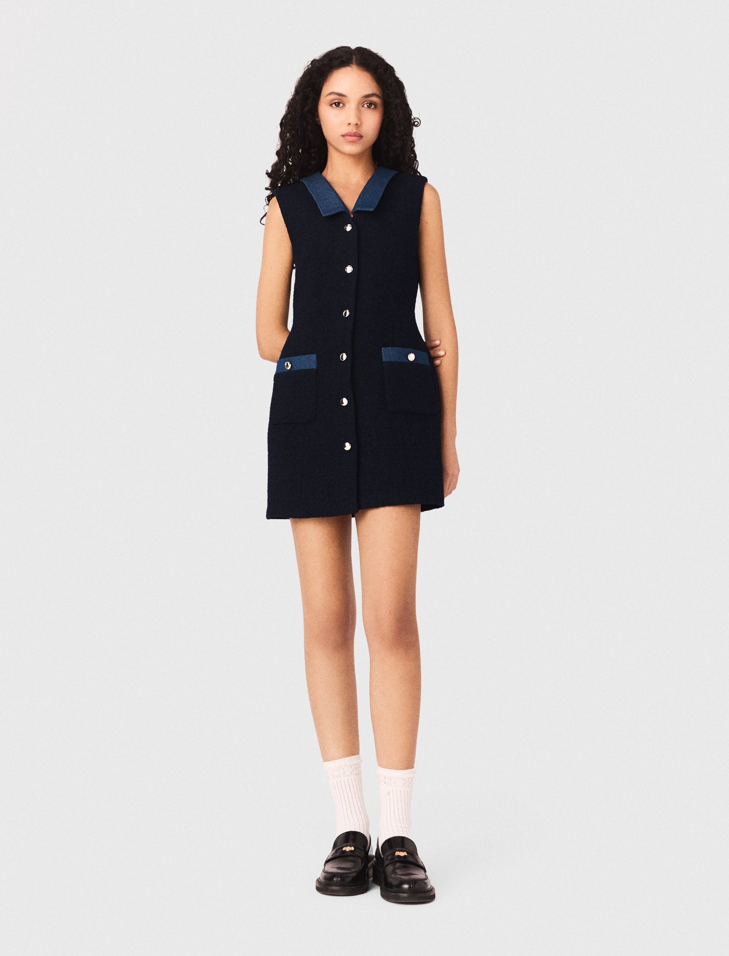 Tweed Dress With Denim Details NAVY