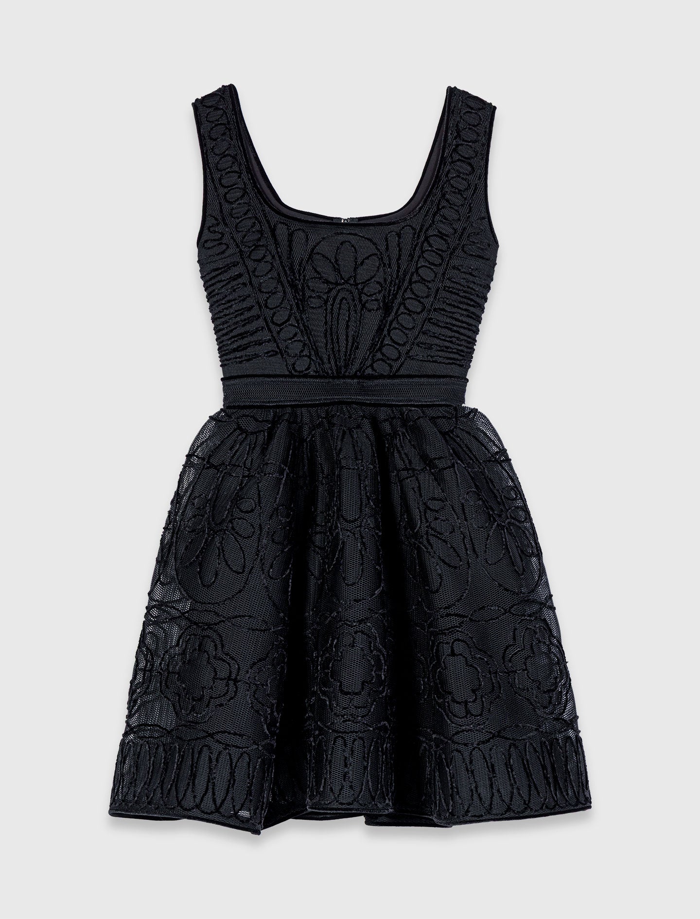 Short Embroidered Basket Knit Dress BLACK
