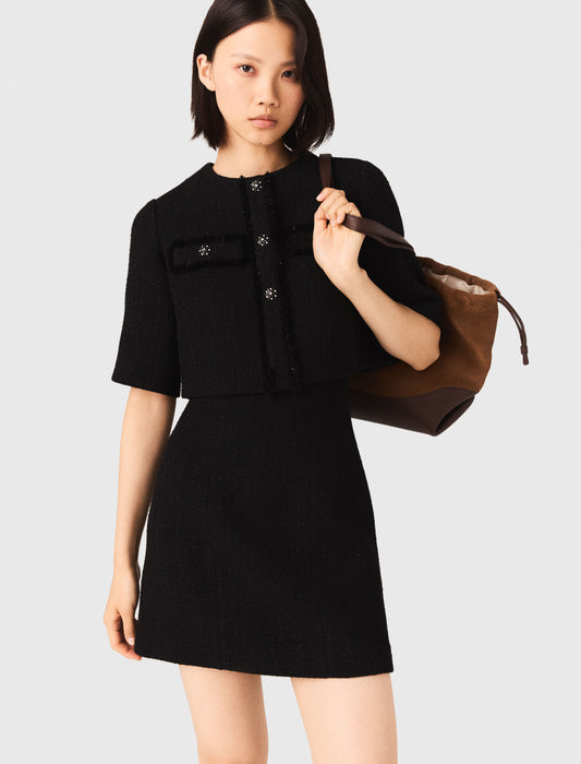 2-In-1 Shiny Tweed Dress Black