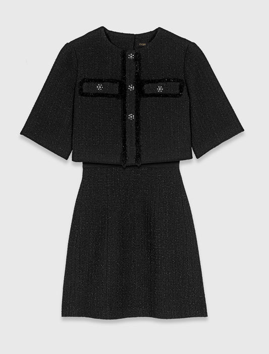 2-In-1 Shiny Tweed Dress Black
