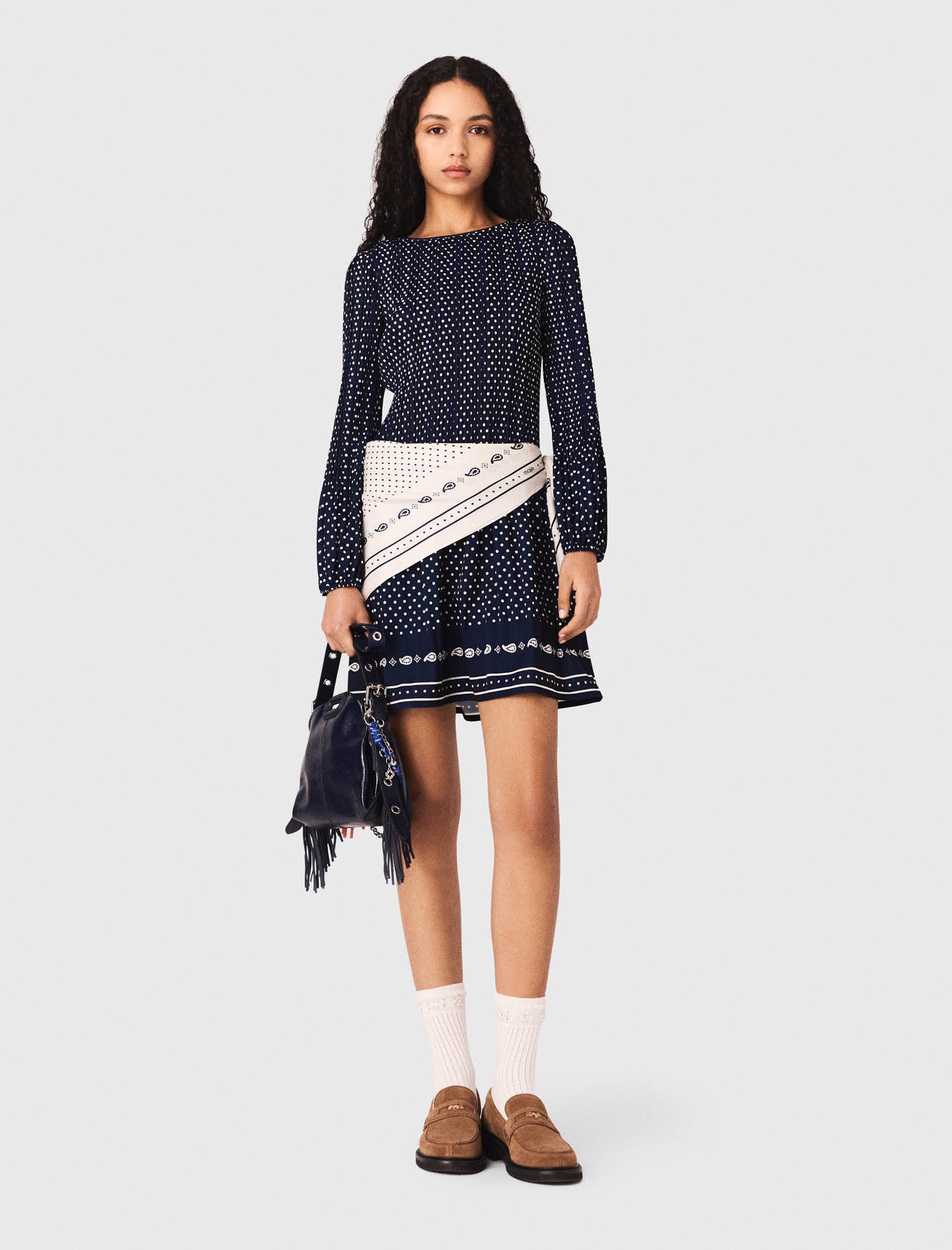 Patterned Pleated Dress NAVY POLKA DOT BANDANA PRINT