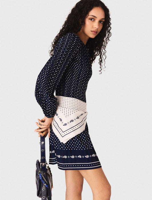 Patterned Pleated Dress NAVY POLKA DOT BANDANA PRINT