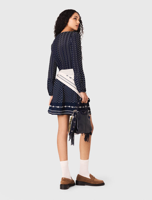 Patterned Pleated Dress NAVY POLKA DOT BANDANA PRINT