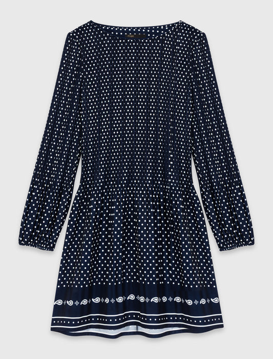 Patterned Pleated Dress NAVY POLKA DOT BANDANA PRINT